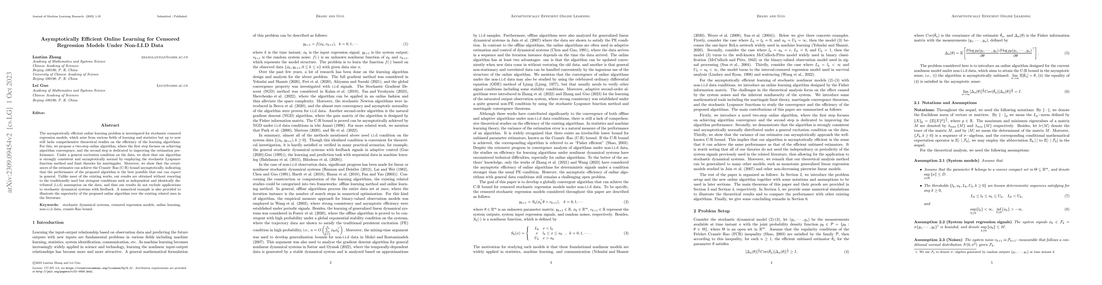 Thumbnail for Asymptotically Efficient Online Learning for Censored Regression Models
  Under Non-I.I.D Data