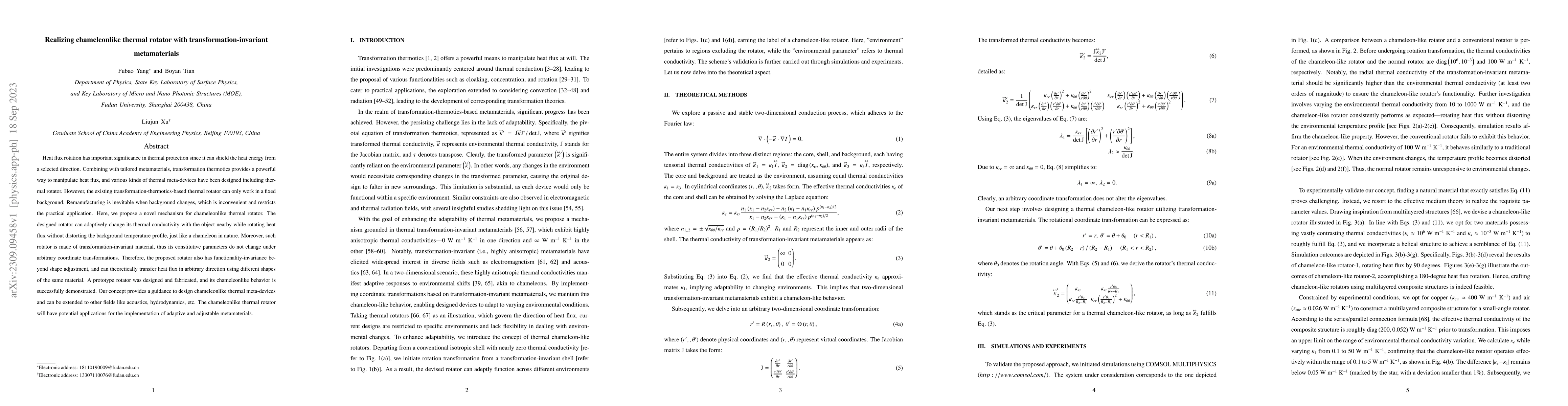 Thumbnail for Realizing chameleonlike thermal rotator with transformation-invariant
  metamaterials