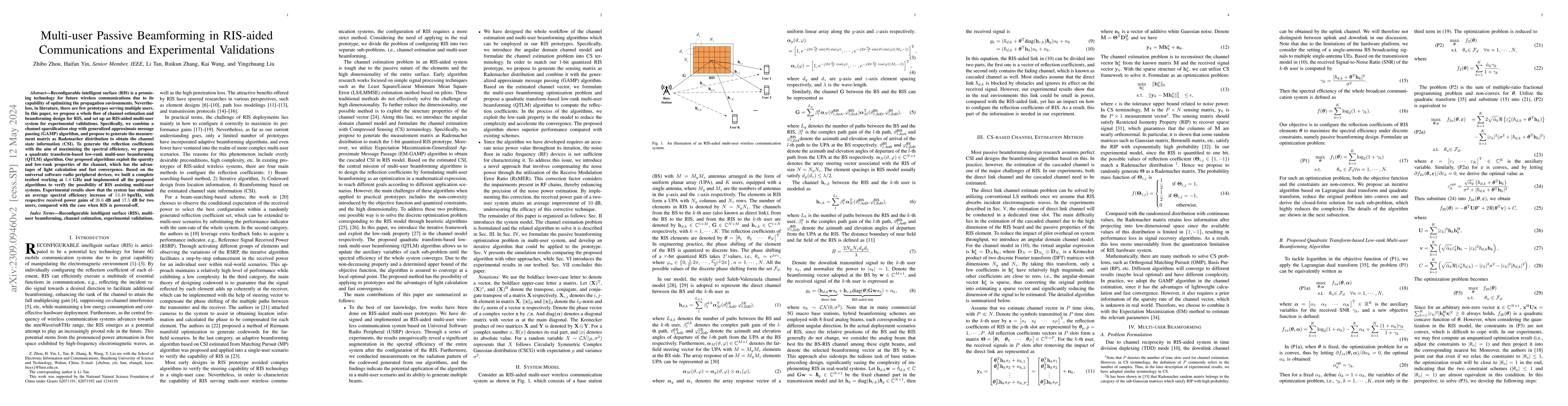 Thumbnail for Multi-user passive beamforming in RIS-aided communications and
  experimental validations
