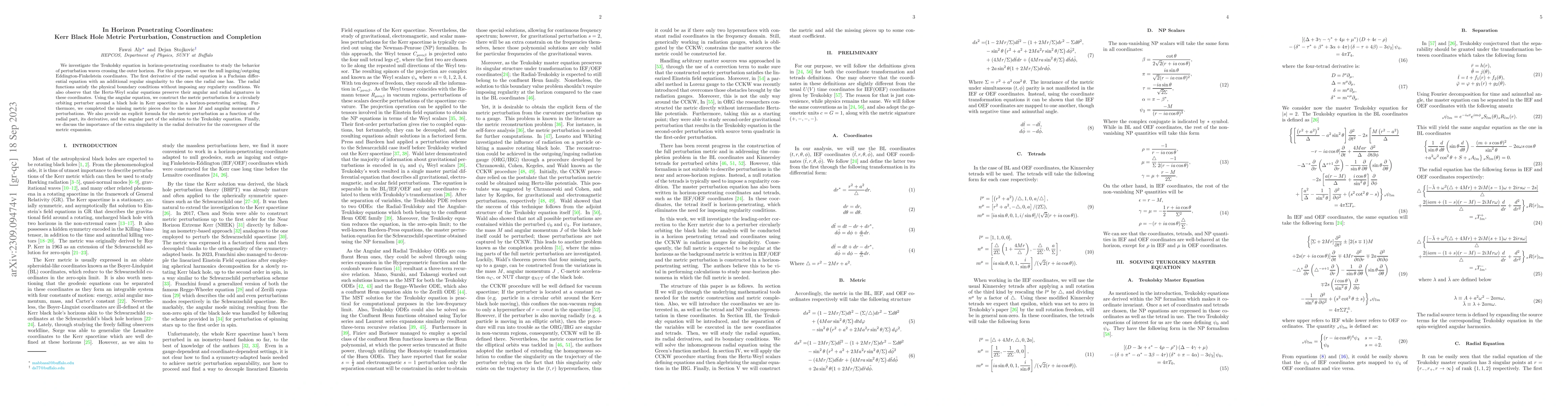 Thumbnail for In Horizon Penetrating Coordinates: Kerr Black Hole Metric Perturbation
  Construction and Completion