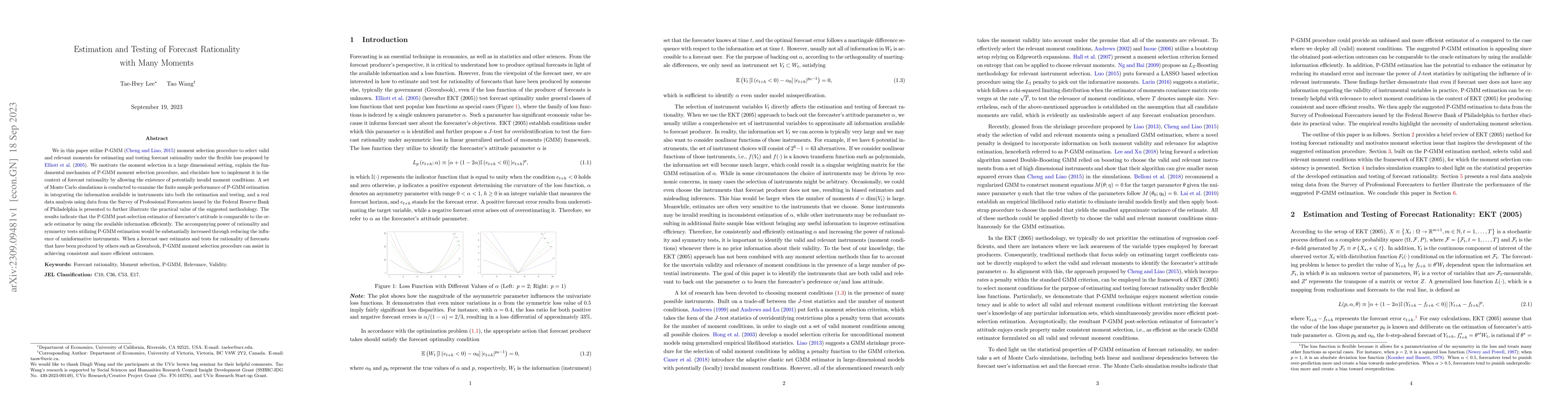 Thumbnail for Estimation and Testing of Forecast Rationality with Many Moments