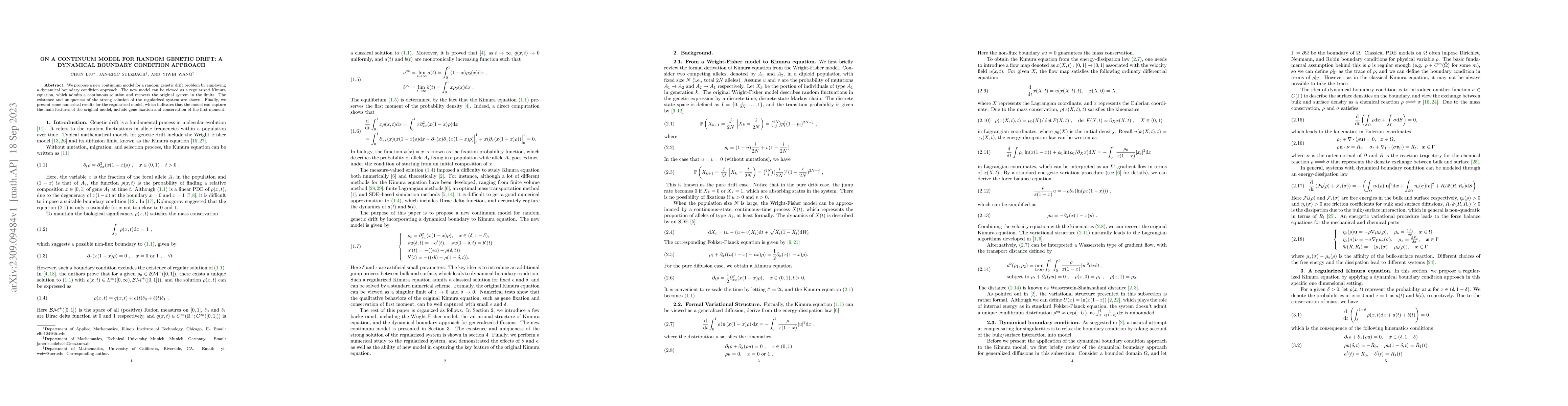 Thumbnail for On a Continuum Model for Random Genetic Drift: A Dynamical Boundary
  Condition Approach
