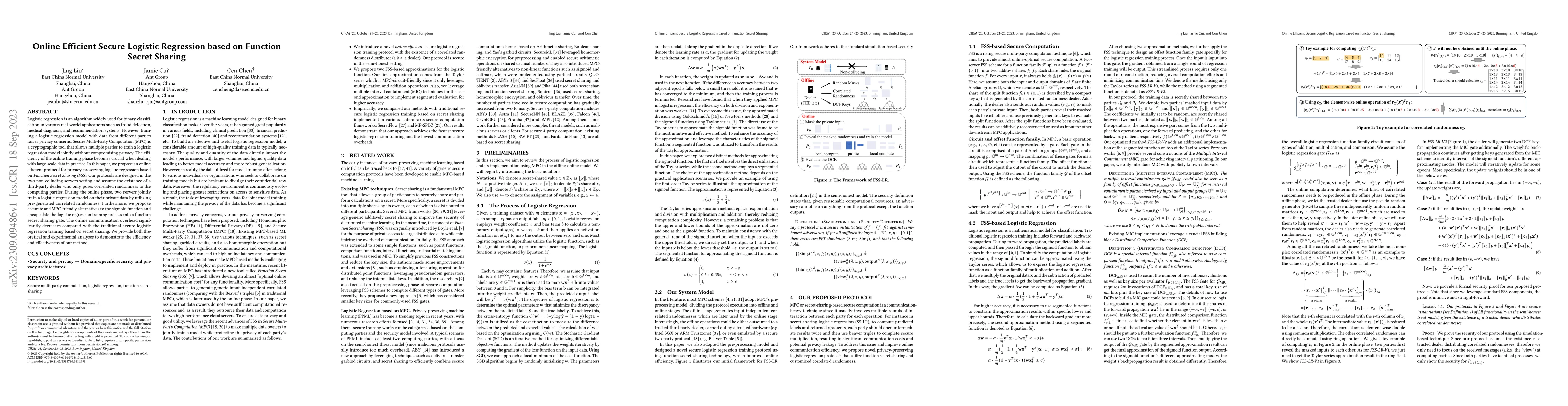 Thumbnail for Online Efficient Secure Logistic Regression based on Function Secret
  Sharing