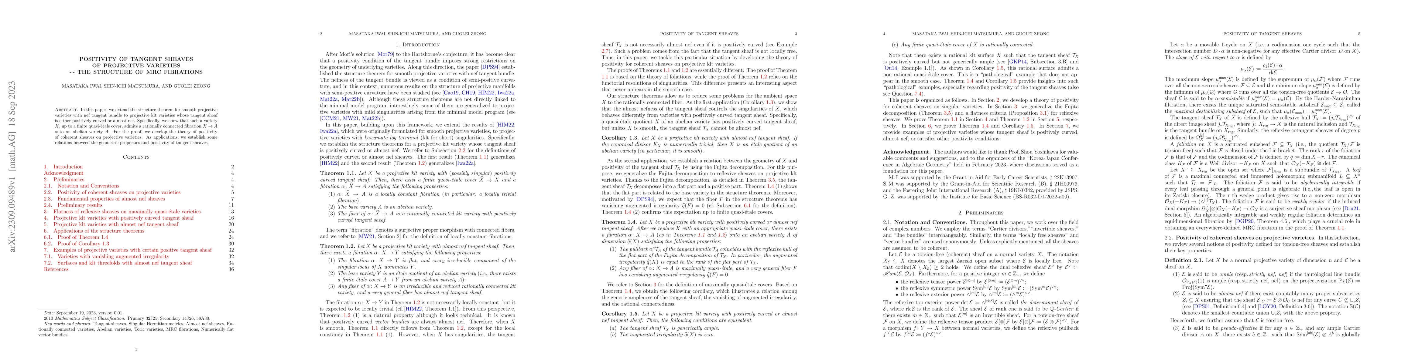 Thumbnail for Positivity of tangent sheaves of projective varieties -- the structure
  of MRC fibrations