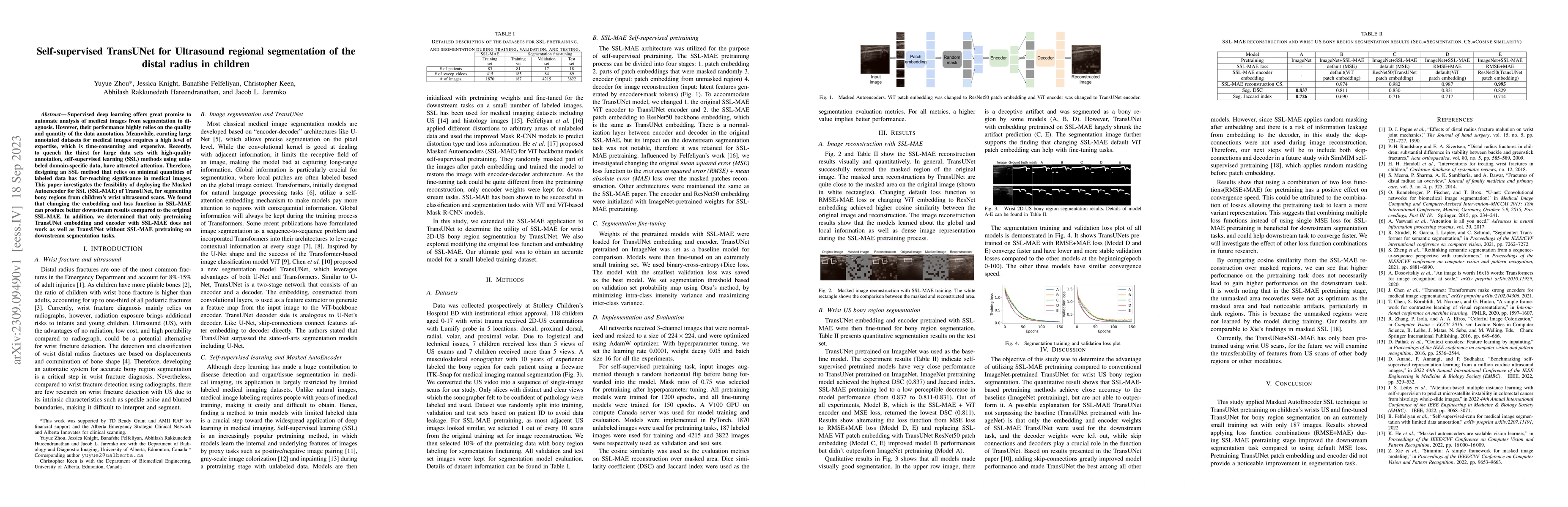 Thumbnail for Self-supervised TransUNet for Ultrasound regional segmentation of the
  distal radius in children