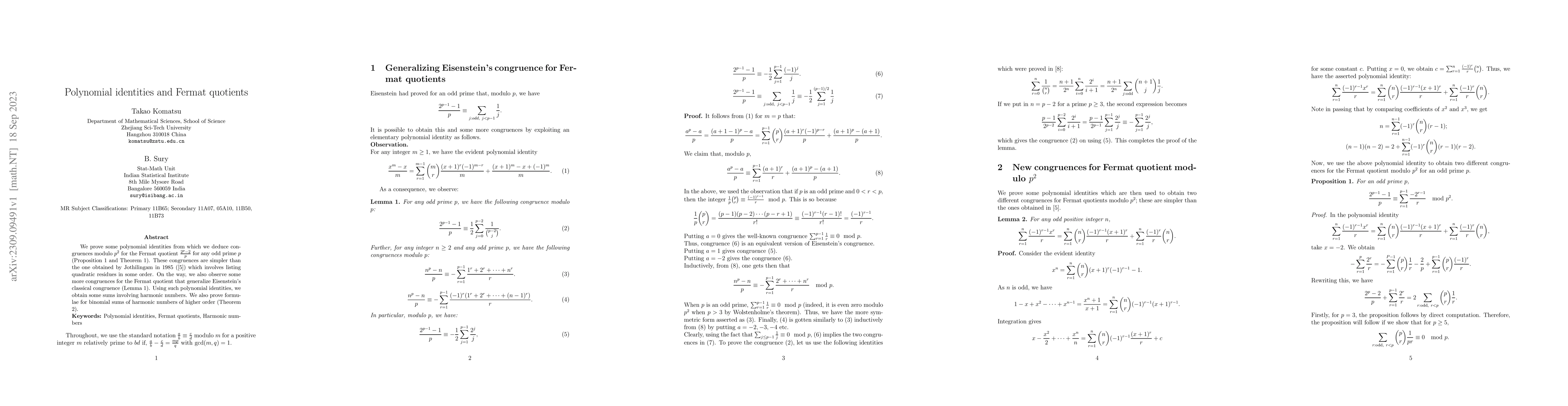 Thumbnail for Polynomial identities and Fermat quotients