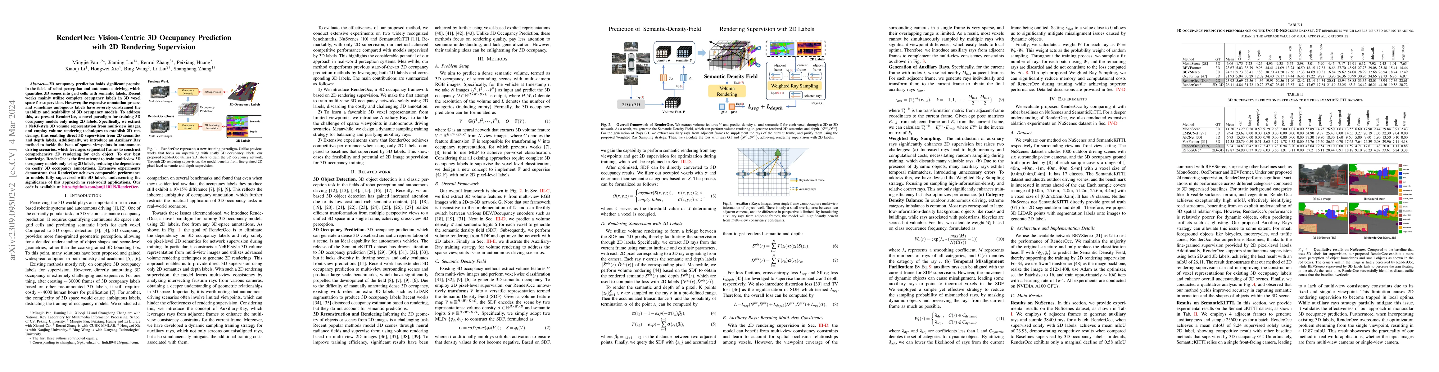 Thumbnail for RenderOcc: Vision-Centric 3D Occupancy Prediction with 2D Rendering
  Supervision