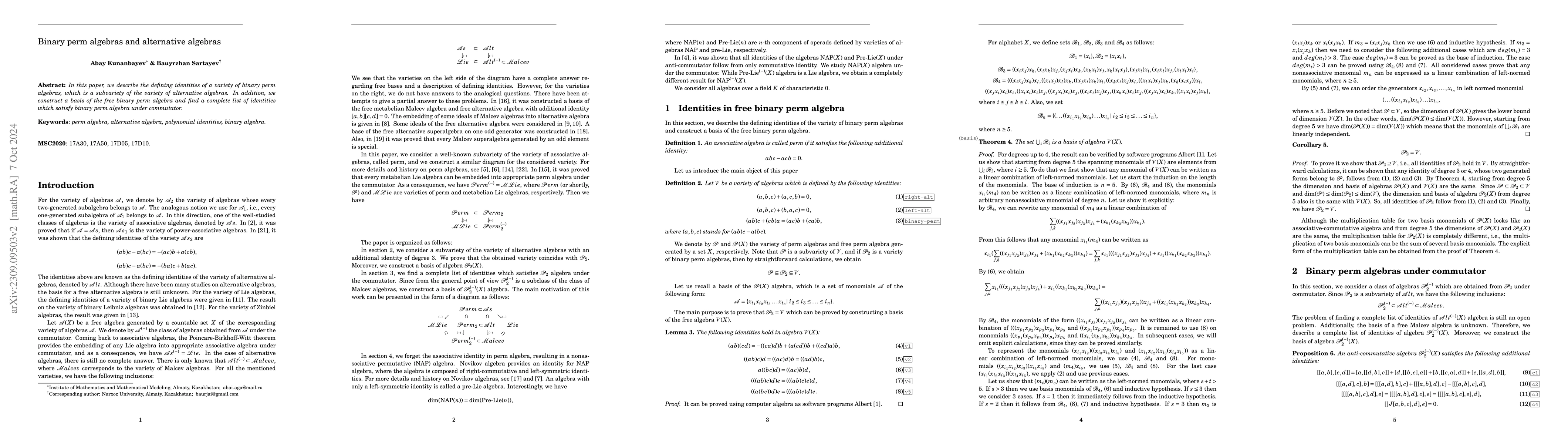 Thumbnail for Binary perm algebras and alternative algebras
