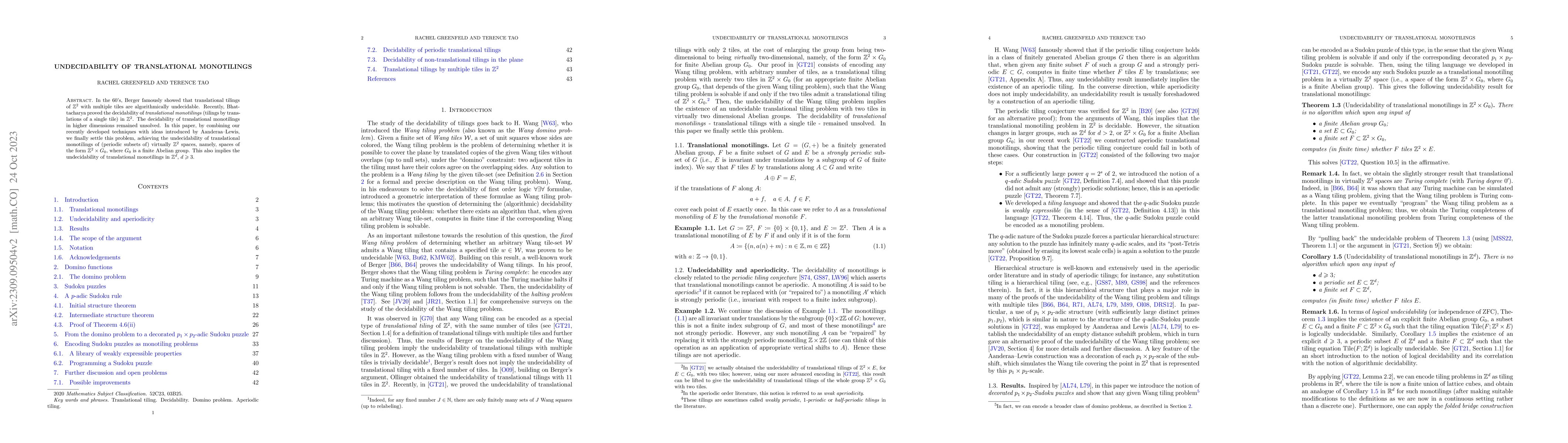 Thumbnail for Undecidability of translational monotilings