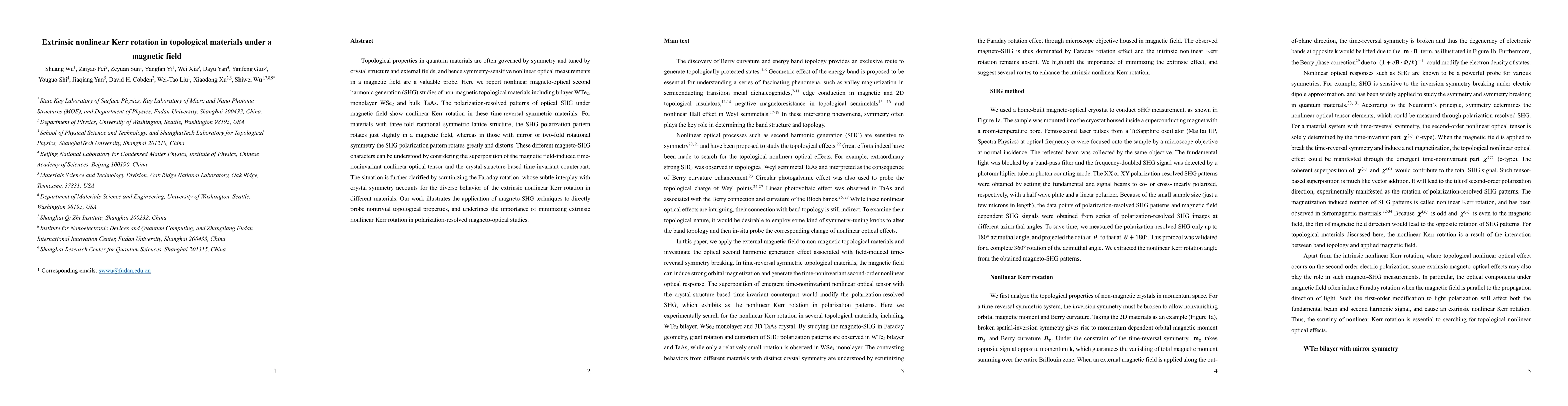 Thumbnail for Extrinsic nonlinear Kerr rotation in topological materials under a
  magnetic field