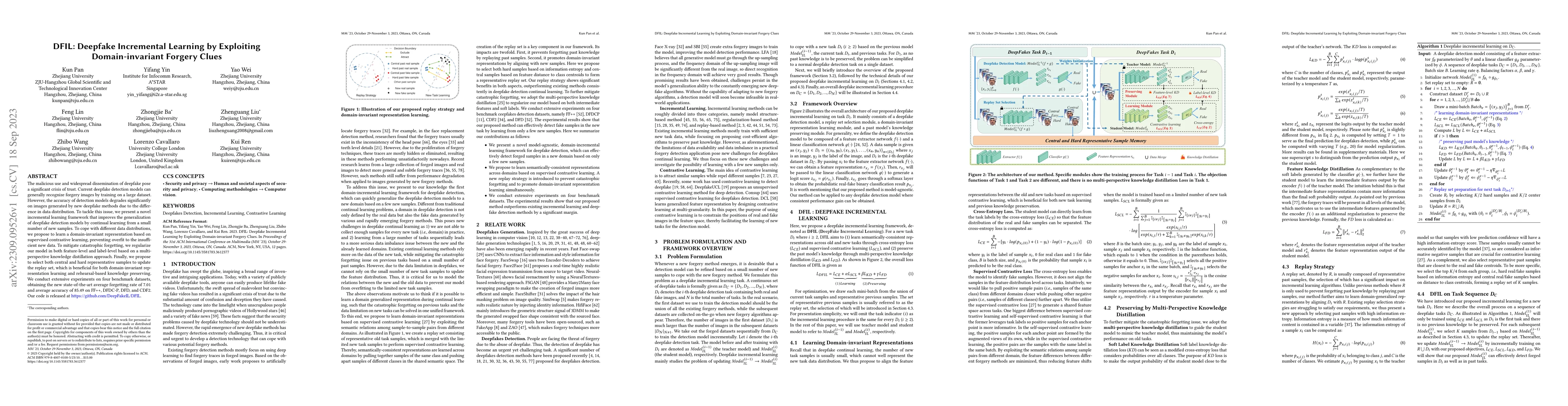 Thumbnail for DFIL: Deepfake Incremental Learning by Exploiting Domain-invariant
  Forgery Clues