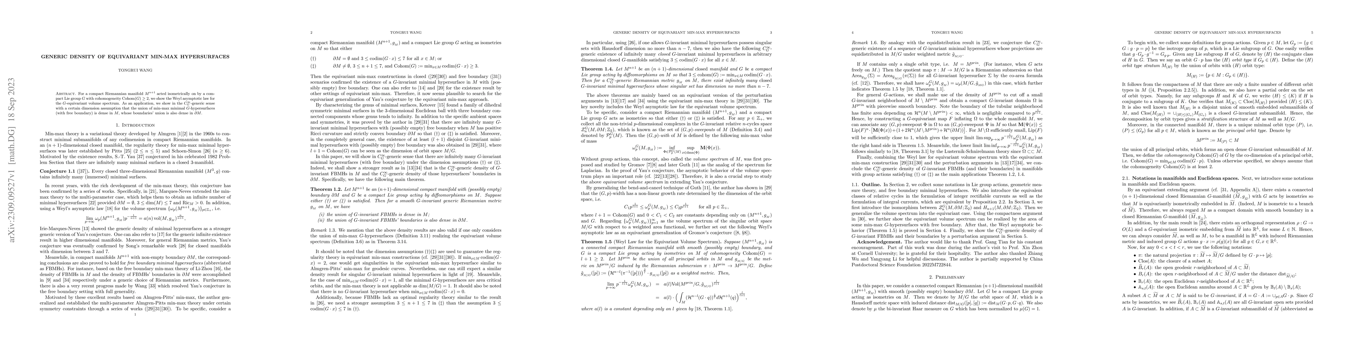 Thumbnail for Generic density of equivariant min-max hypersurfaces
