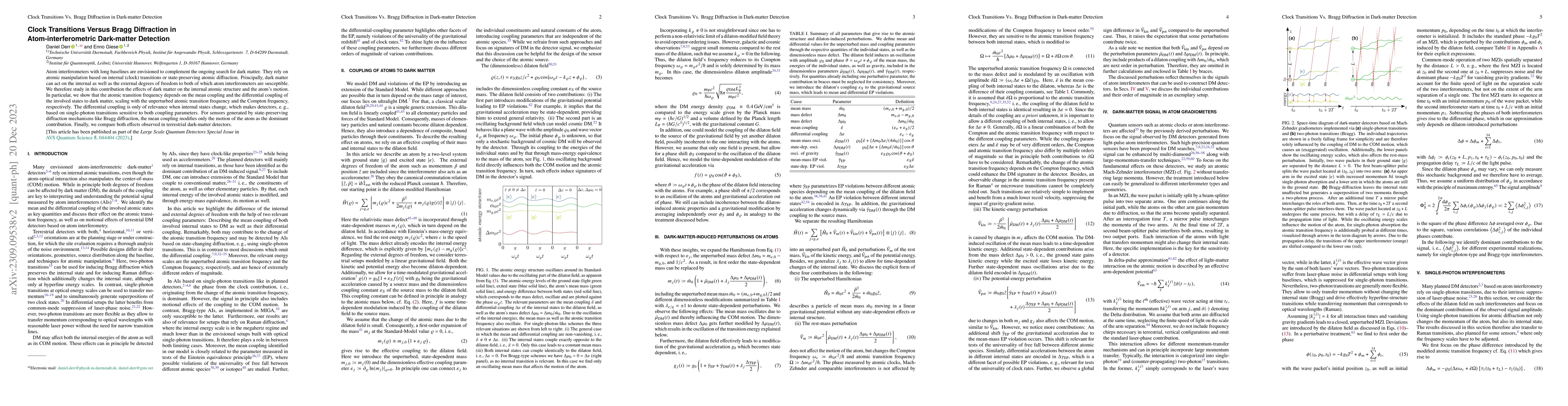 Thumbnail for Clock Transitions Versus Bragg Diffraction in Atom-interferometric
  Dark-matter Detection