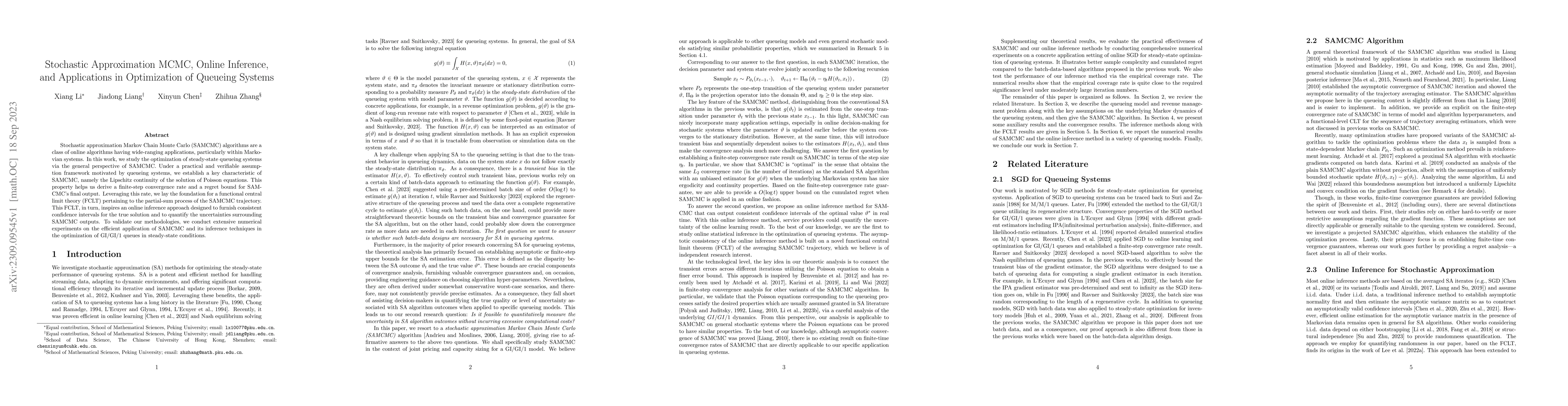 Thumbnail for Stochastic Approximation MCMC, Online Inference, and Applications in
  Optimization of Queueing Systems