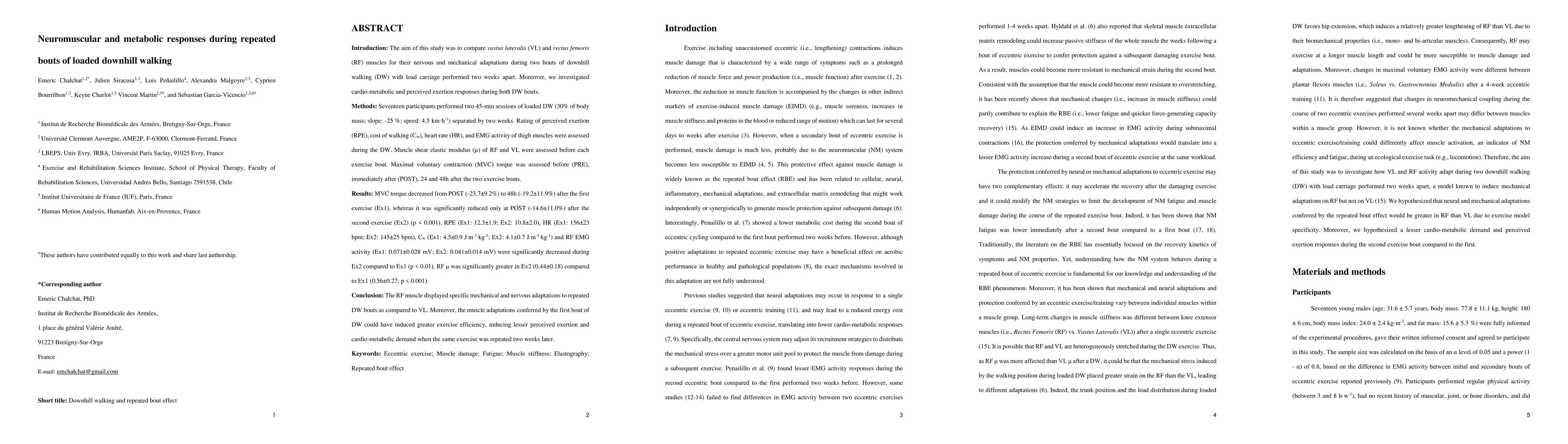 Thumbnail for Neuromuscular and Metabolic Responses during Repeated Bouts of Loaded
  Downhill Walking