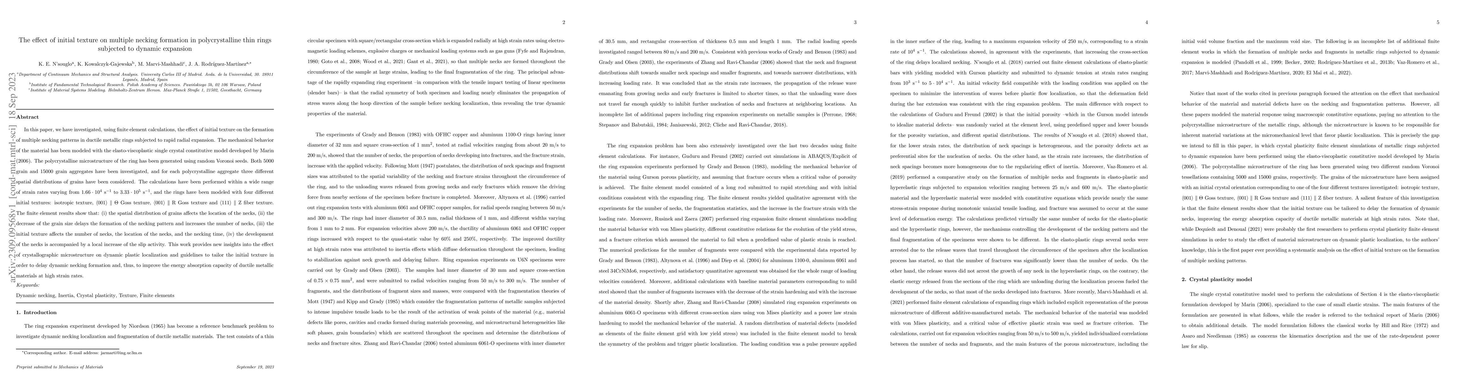 Thumbnail for The effect of initial texture on multiple necking formation in
  polycrystalline thin rings subjected to dynamic expansion