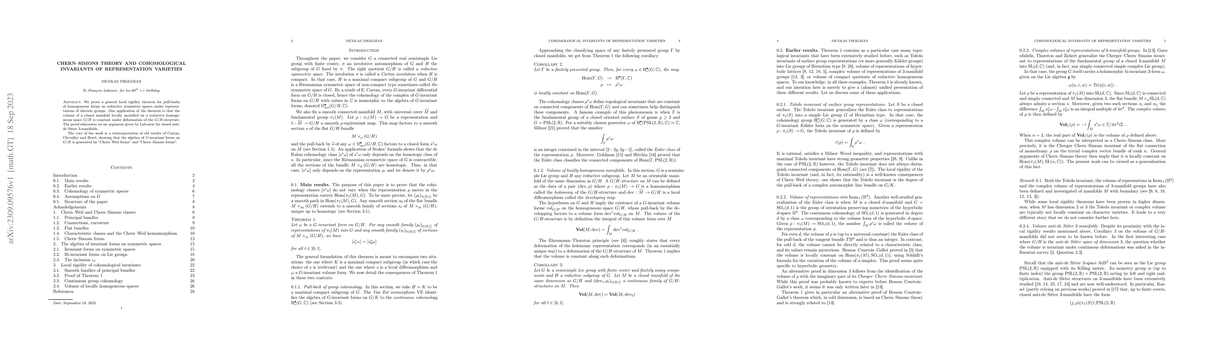 Thumbnail for Chern-Simons theory and cohomological invariants of representation
  varieties