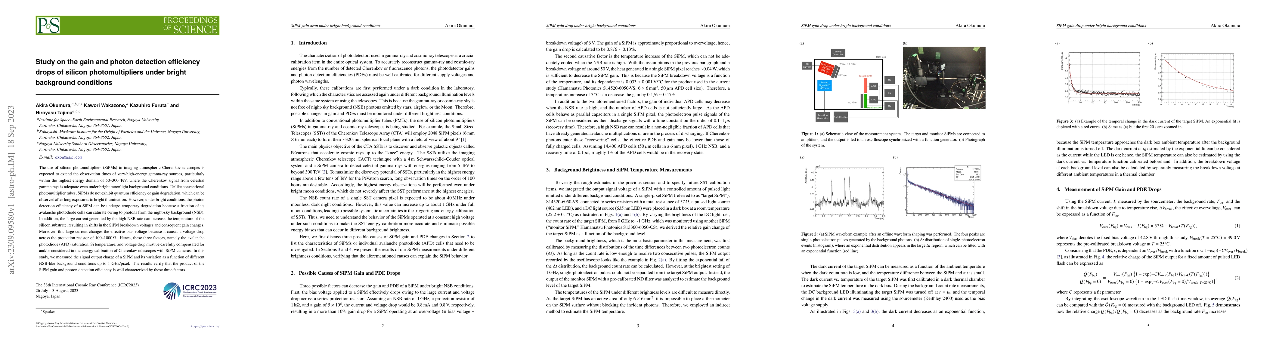 Thumbnail for Study on the gain and photon detection efficiency drops of silicon
  photomultipliers under bright background conditions