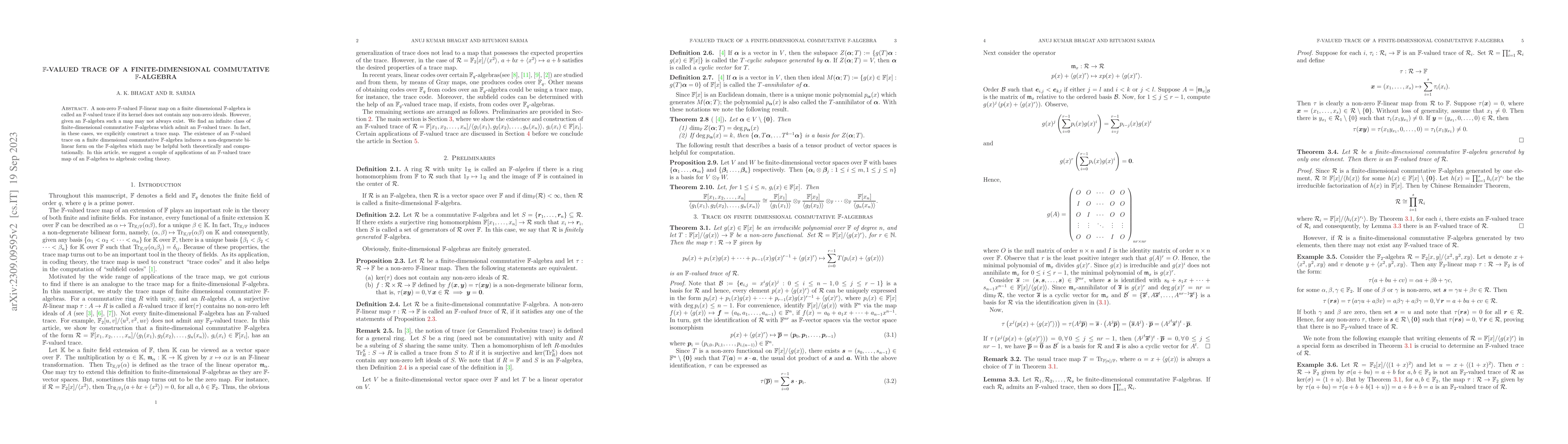 Thumbnail for $\mathbb{F}$-valued trace of a finite-dimensional commutative
  $\mathbb{F}$-algebra