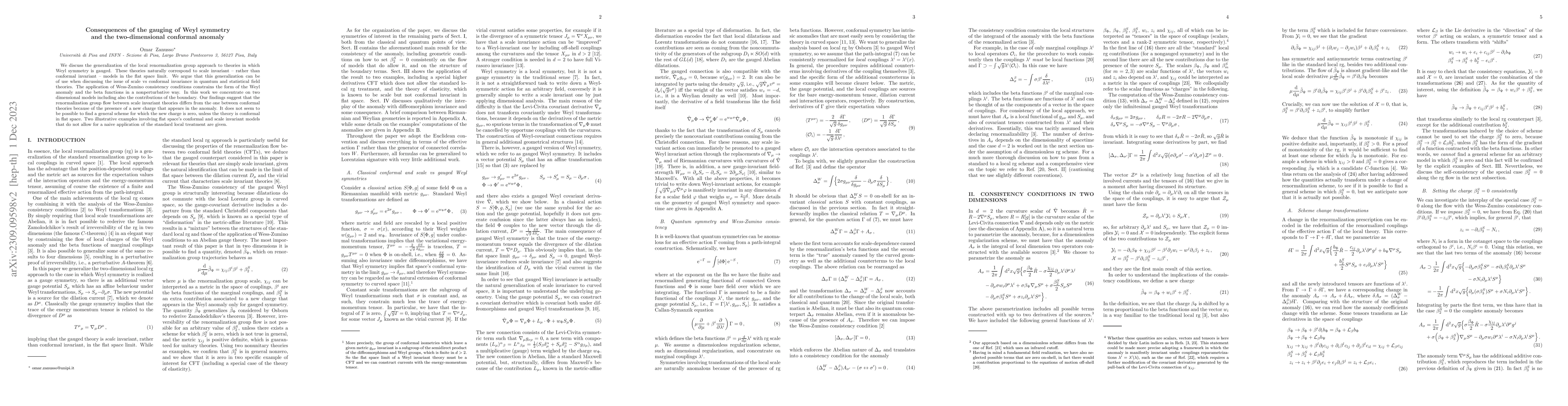 Thumbnail for Consequences of the gauging of Weyl symmetry and the two-dimensional
  conformal anomaly