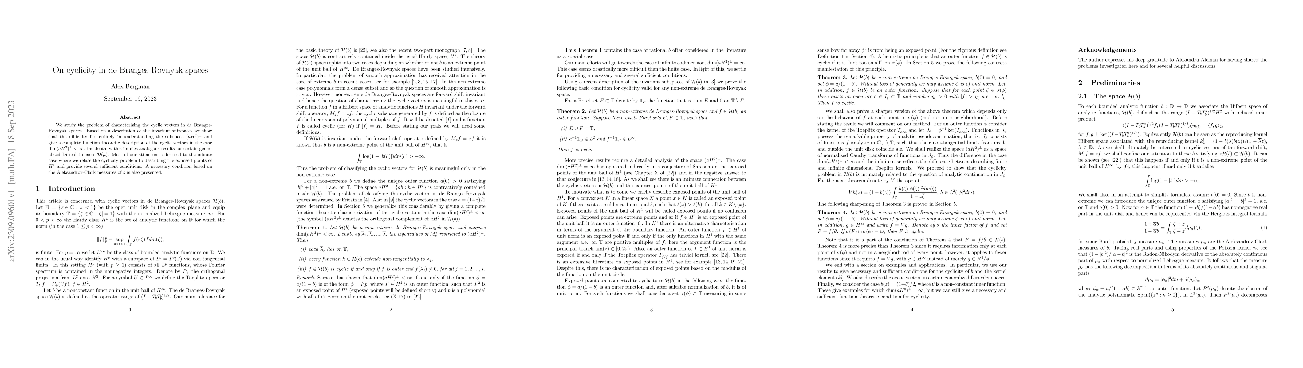 Thumbnail for On cyclicity in de Branges-Rovnyak spaces