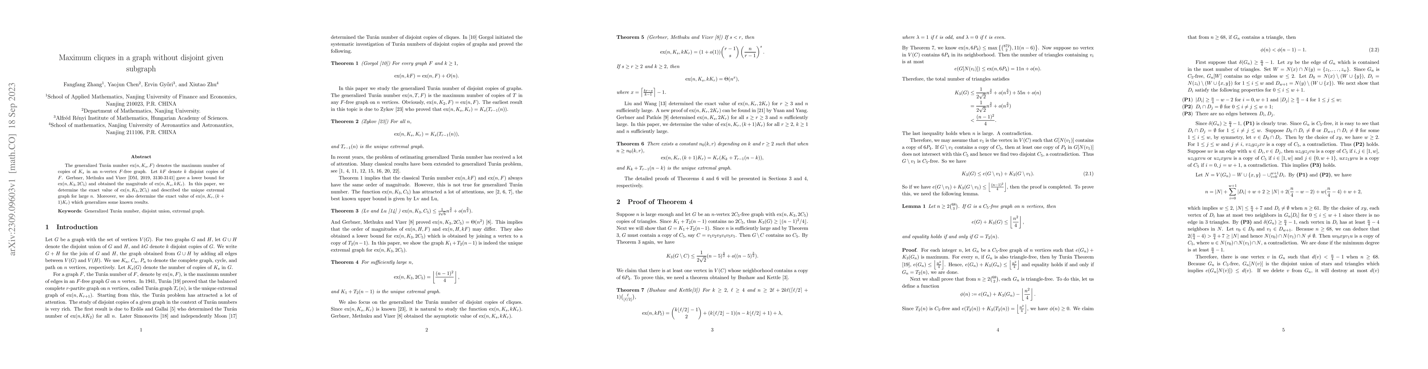Thumbnail for Maximum cliques in a graph without disjoint given subgraph