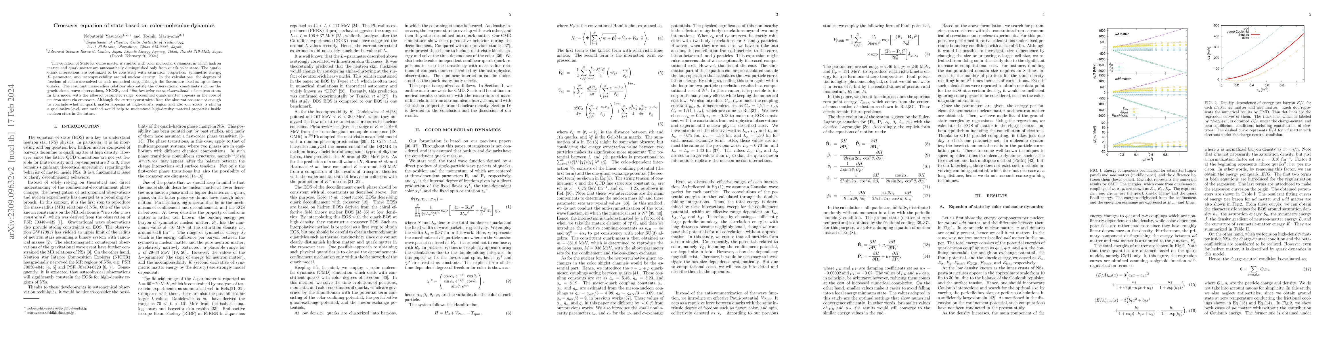 Thumbnail for Crossover equation of state based on color-molecular-dynamics