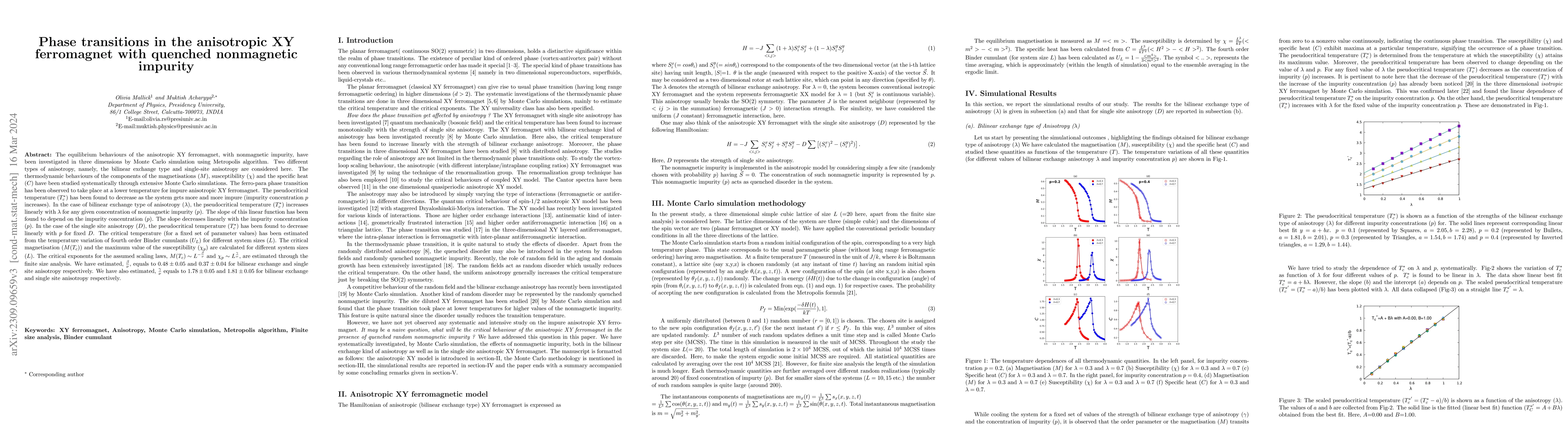 Thumbnail for Phase transitions in the anisotropic XY ferromagnet with quenched
  nonmagnetic impurity
