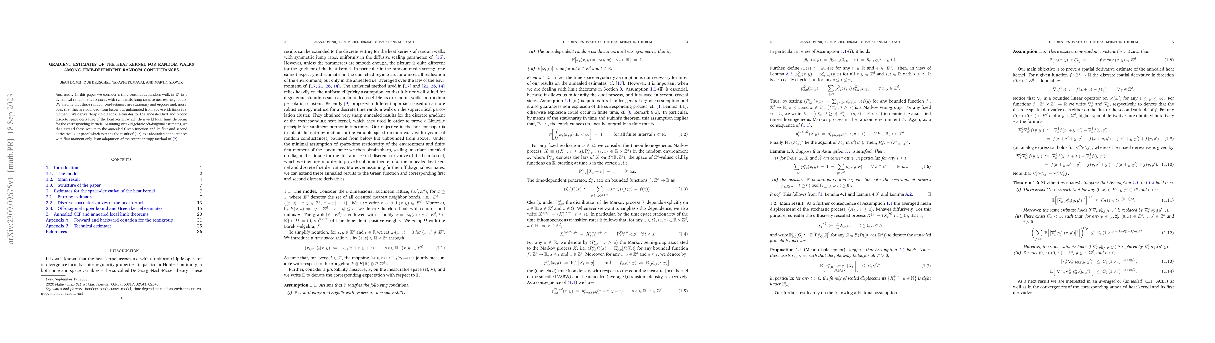 Thumbnail for Gradient estimates of the heat kernel for random walks among
  time-dependent random conductances