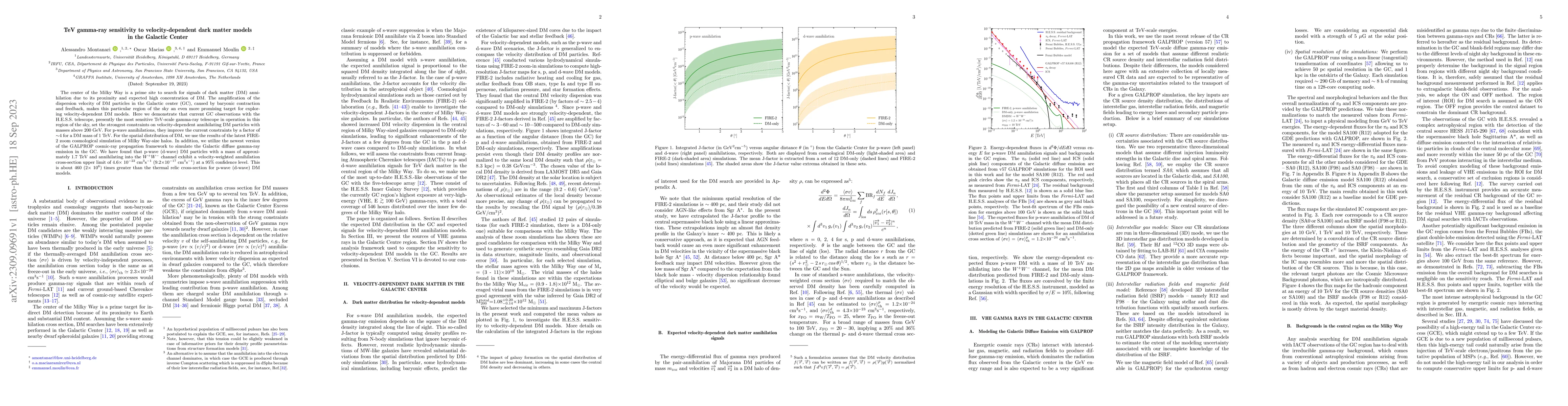 Thumbnail for TeV gamma-ray sensitivity to velocity-dependent dark matter models in
  the Galactic Center