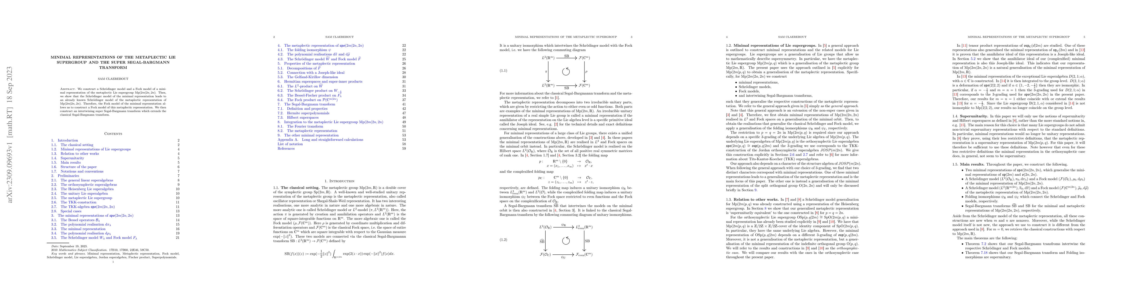 Thumbnail for Minimal representations of the metaplectic Lie supergroup and the super
  Segal-Bargmann transform