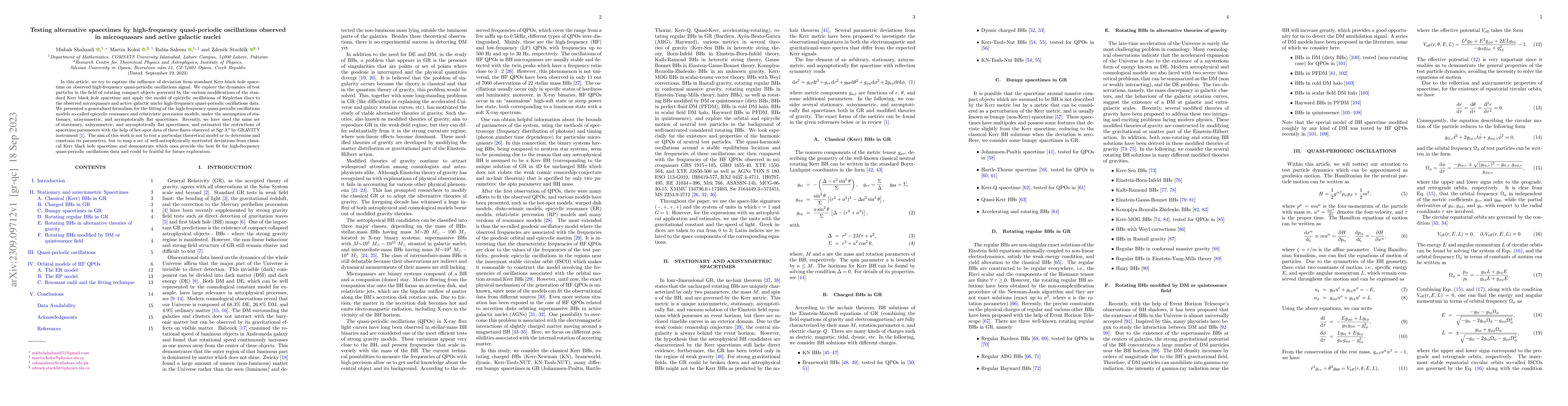 Thumbnail for Testing alternative spacetimes by high-frequency quasi-periodic
  oscillations observed in microquasars and active galactic nuclei