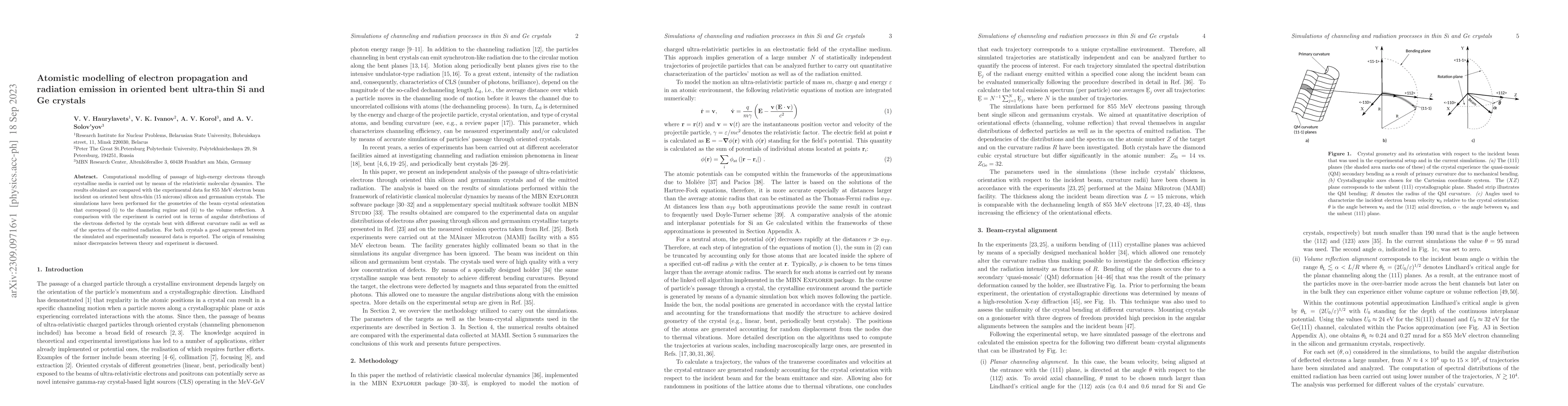 Thumbnail for Atomistic modelling of electron propagation and radiation emission in
  oriented bent ultra-thin Si and Ge crystals