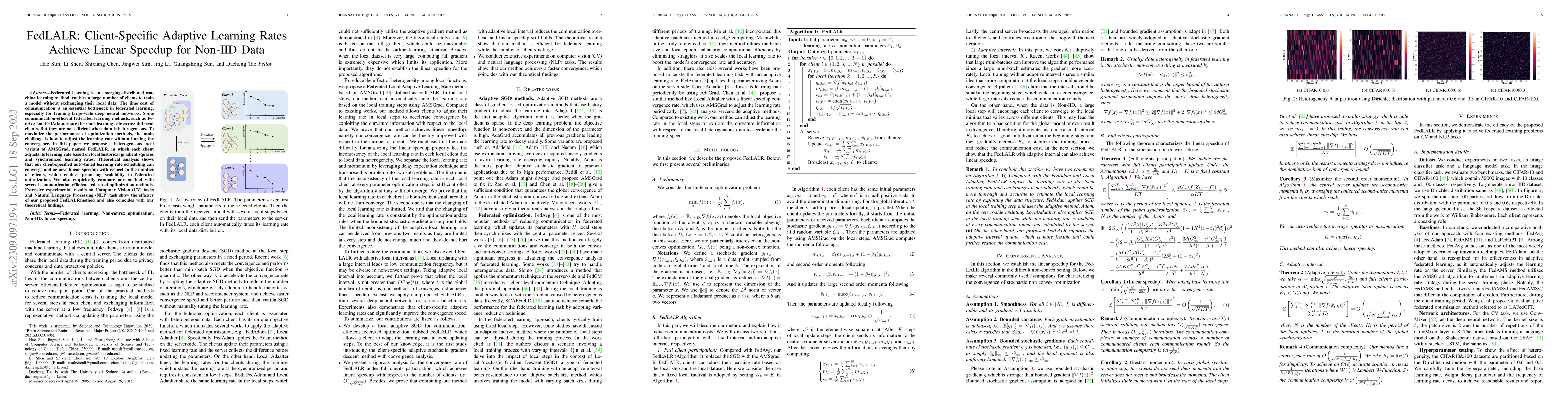 Thumbnail for FedLALR: Client-Specific Adaptive Learning Rates Achieve Linear Speedup
  for Non-IID Data
