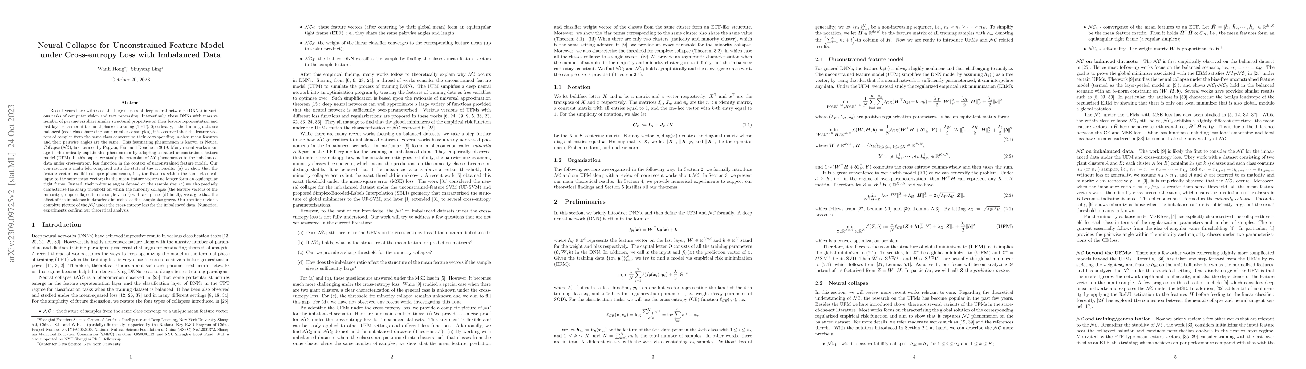 Thumbnail for Neural Collapse for Unconstrained Feature Model under Cross-entropy Loss
  with Imbalanced Data