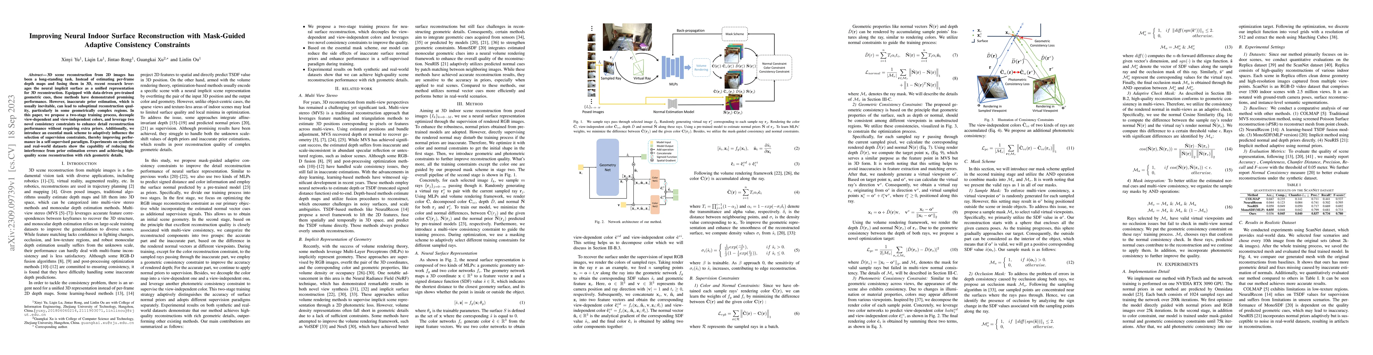 Thumbnail for Improving Neural Indoor Surface Reconstruction with Mask-Guided Adaptive
  Consistency Constraints