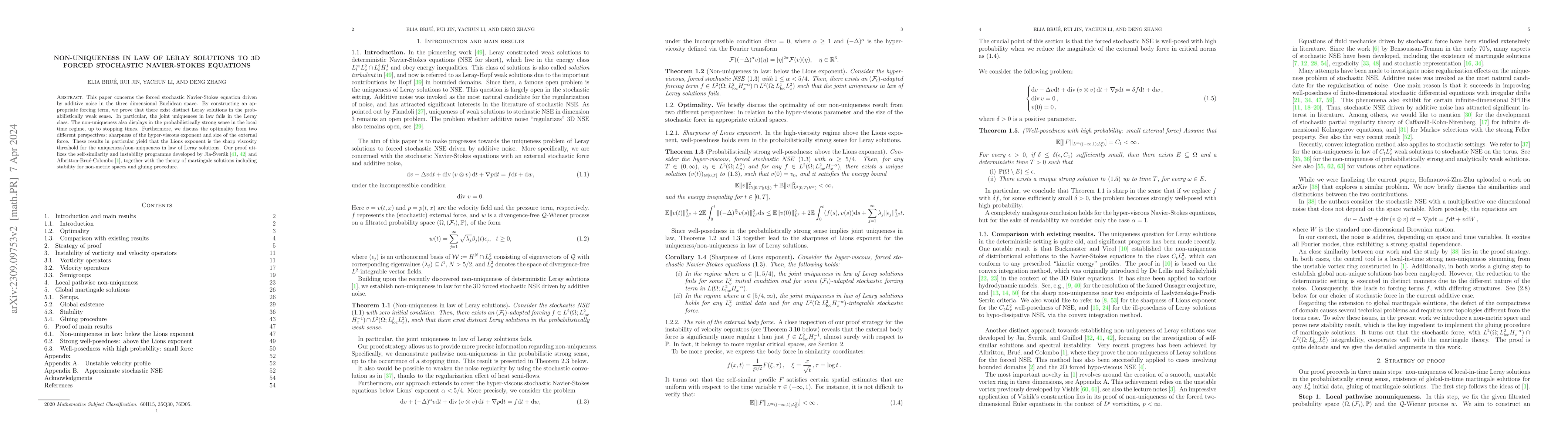 Thumbnail for Non-uniqueness in law of Leray solutions to 3D forced stochastic
  Navier-Stokes equations