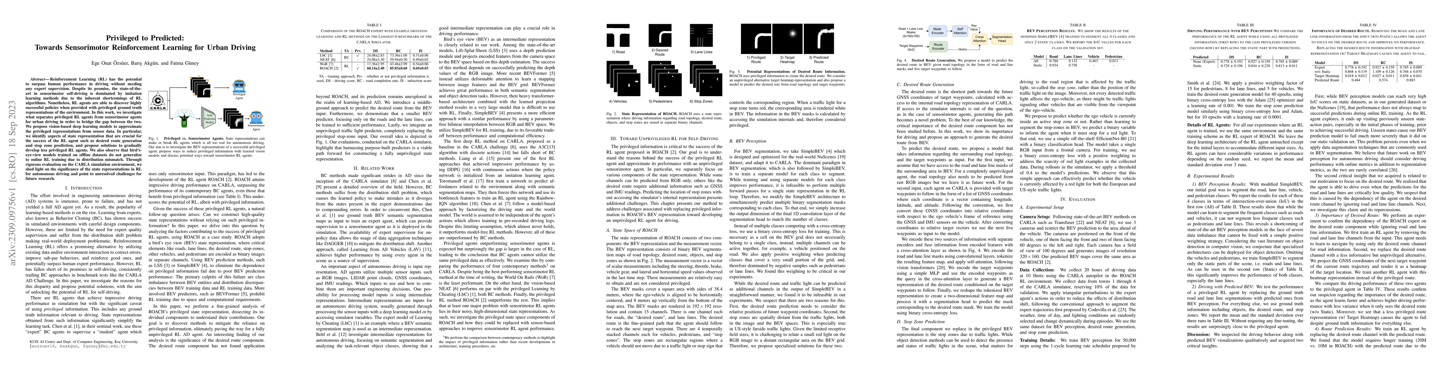 Thumbnail for Privileged to Predicted: Towards Sensorimotor Reinforcement Learning for
  Urban Driving