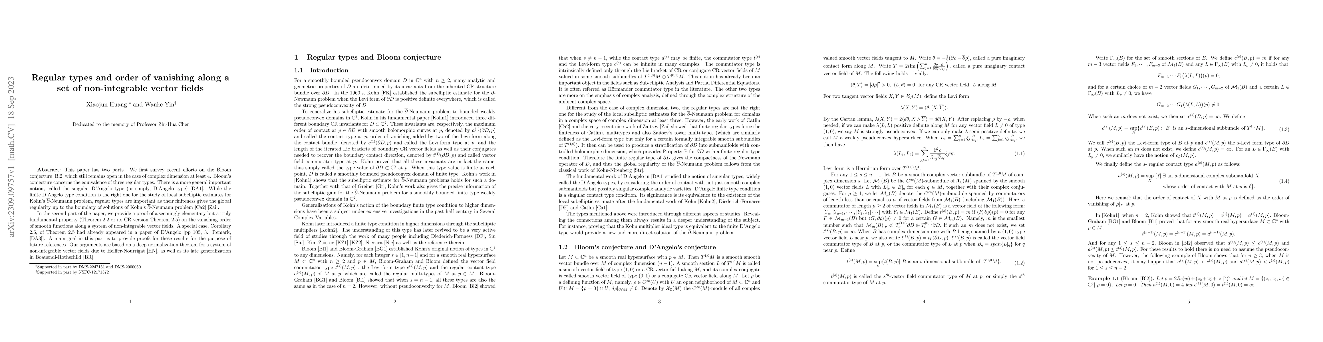 Thumbnail for Regular types and order of vanishing along a set of non-integrable
  vector fields