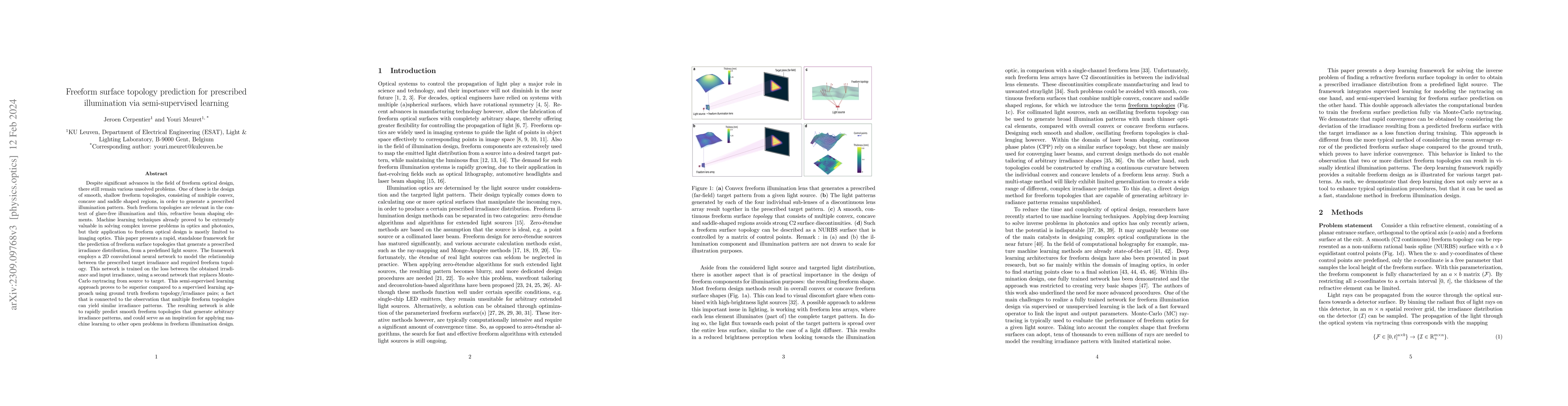 Thumbnail for Freeform surface topology prediction for prescribed illumination via
  semi-supervised learning