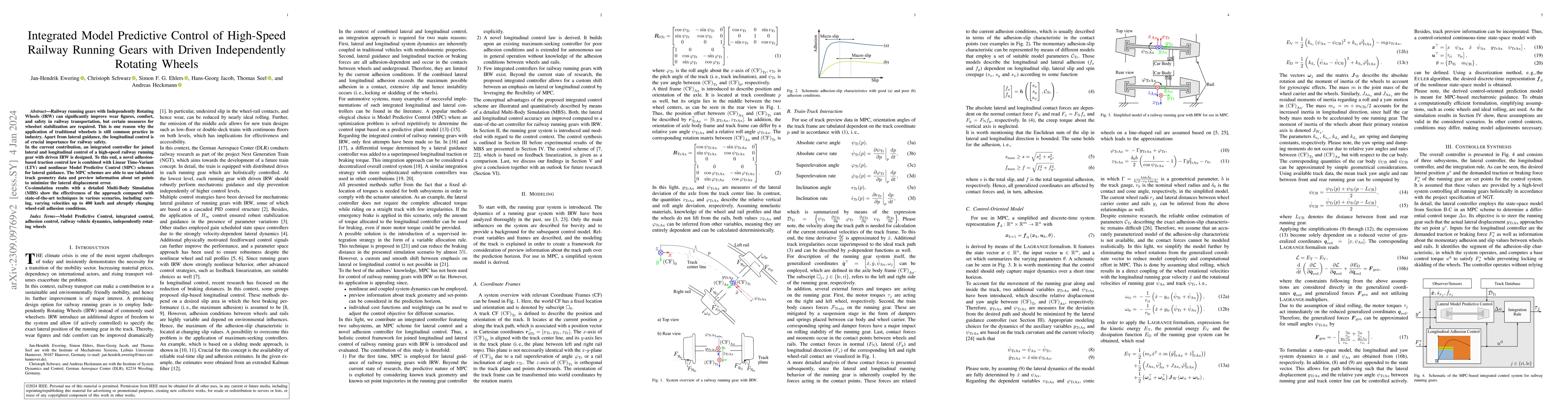 Thumbnail for Integrated Model Predictive Control of High-Speed Railway Running Gears
  with Driven Independently Rotating Wheels