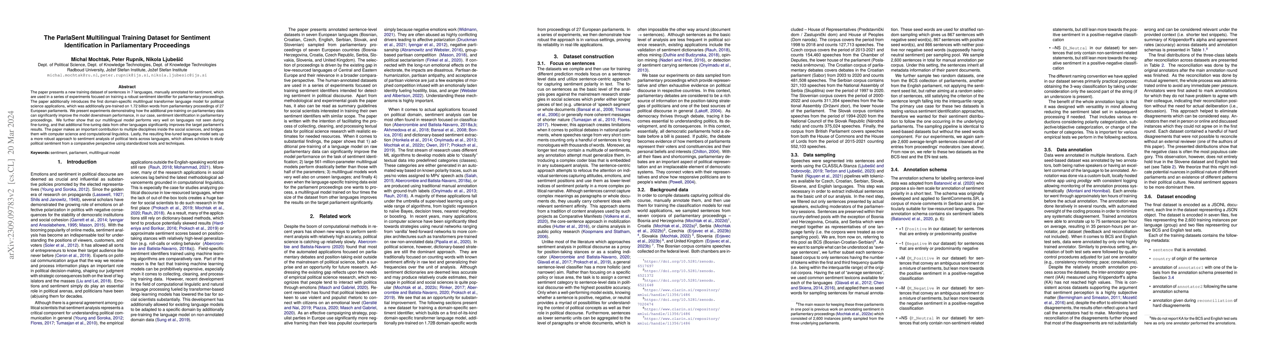 Thumbnail for The ParlaSent Multilingual Training Dataset for Sentiment Identification
  in Parliamentary Proceedings