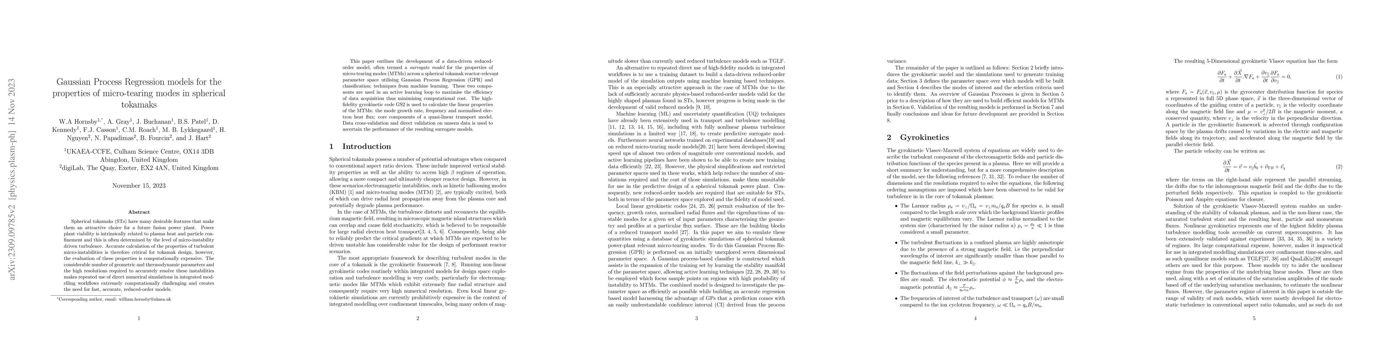 Thumbnail for Gaussian Process Regression models for the properties of micro-tearing
  modes in spherical tokamak
