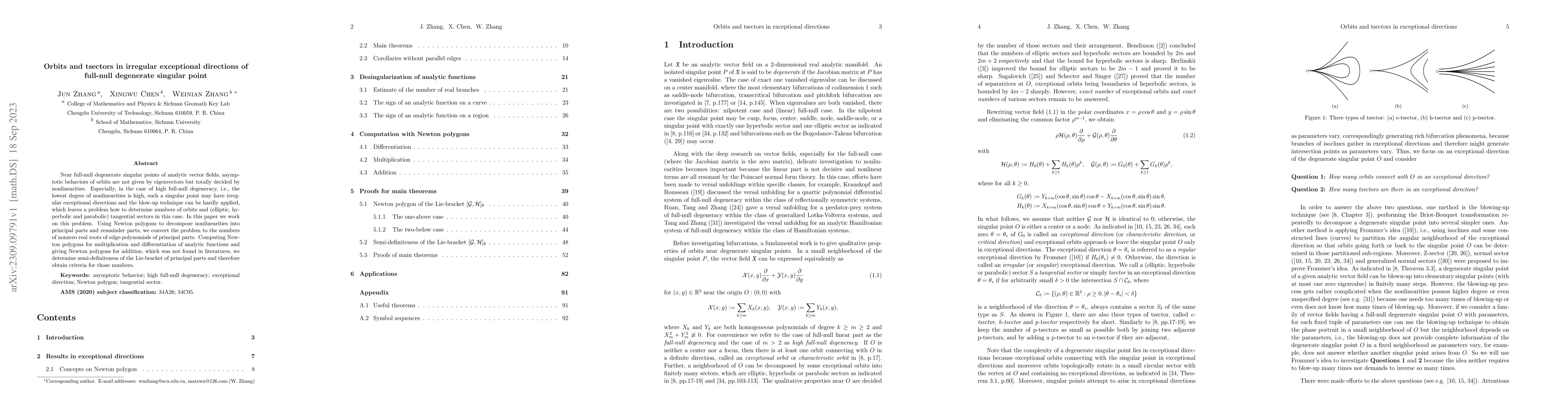 Thumbnail for Orbits and tsectors in irregular exceptional directions of full-null
  degenerate singular point