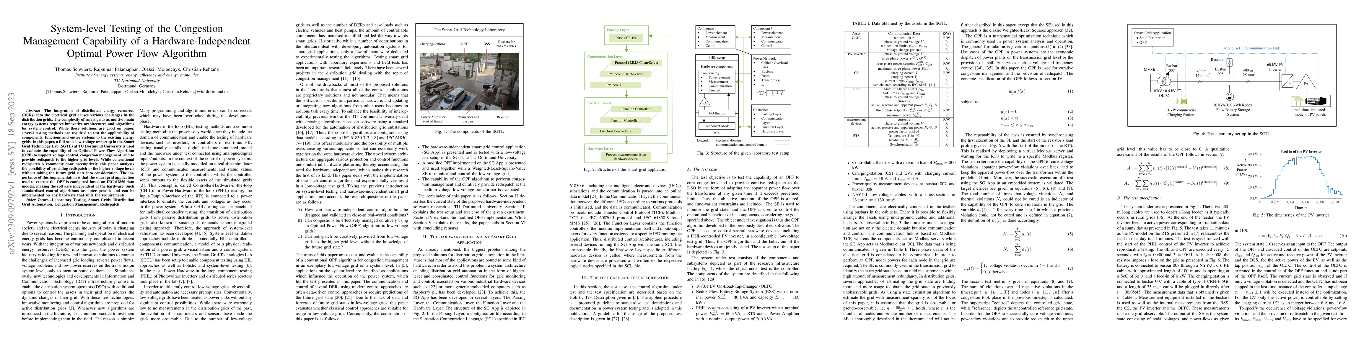 Thumbnail for System-level Testing of the Congestion Management Capability of a
  Hardware-Independent Optimal Power Flow Algorithm
