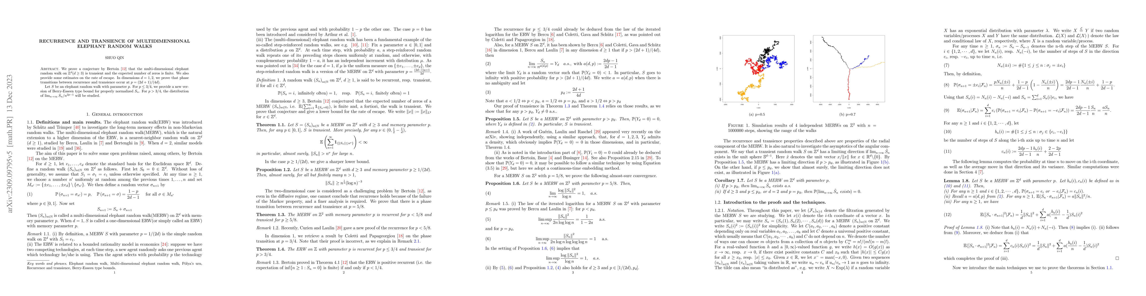 Thumbnail for Recurrence and transience of multidimensional elephant random walks