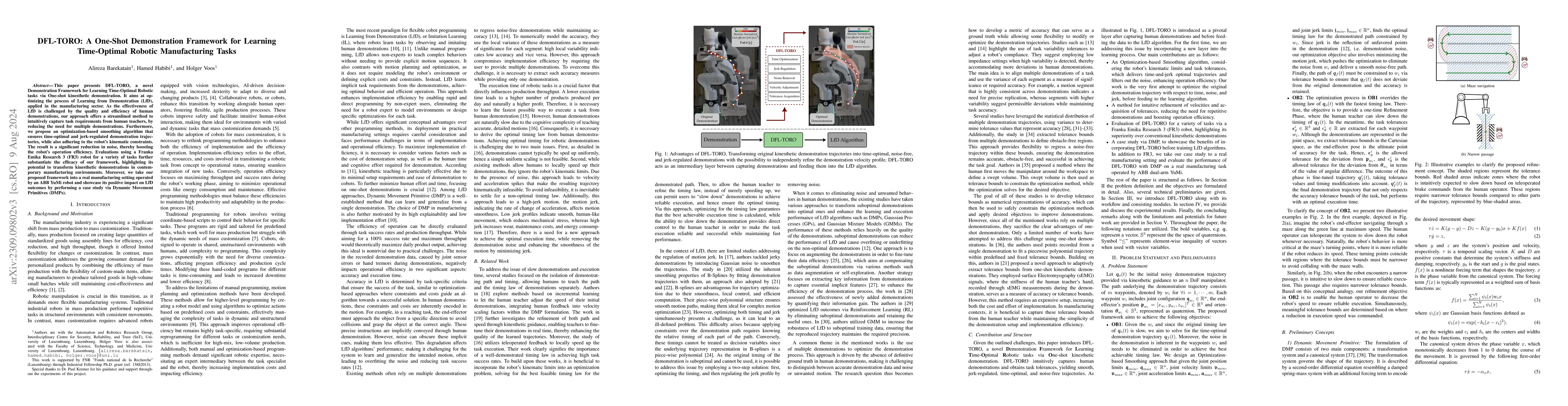 Thumbnail for DFL-TORO: A One-Shot Demonstration Framework for Learning Time-Optimal
  Robotic Manufacturing Tasks