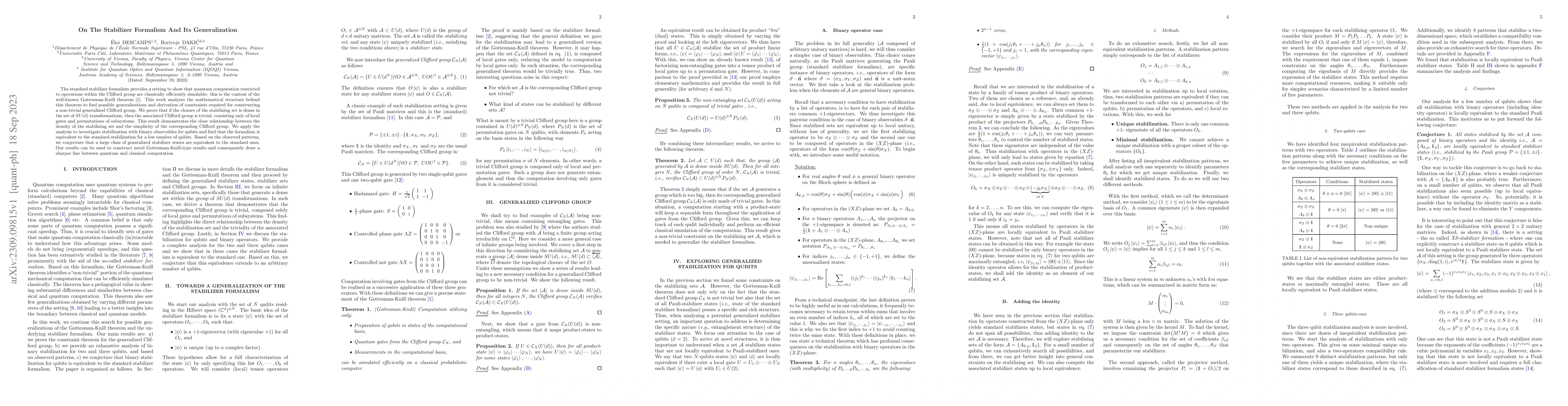 Thumbnail for On The Stabilizer Formalism And Its Generalization