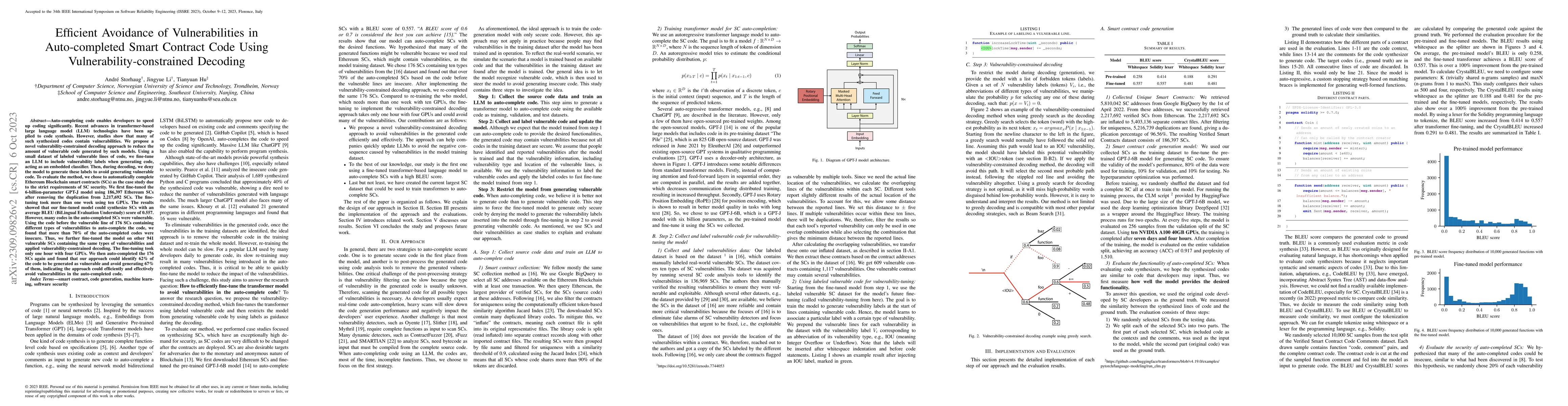Thumbnail for Efficient Avoidance of Vulnerabilities in Auto-completed Smart Contract
  Code Using Vulnerability-constrained Decoding