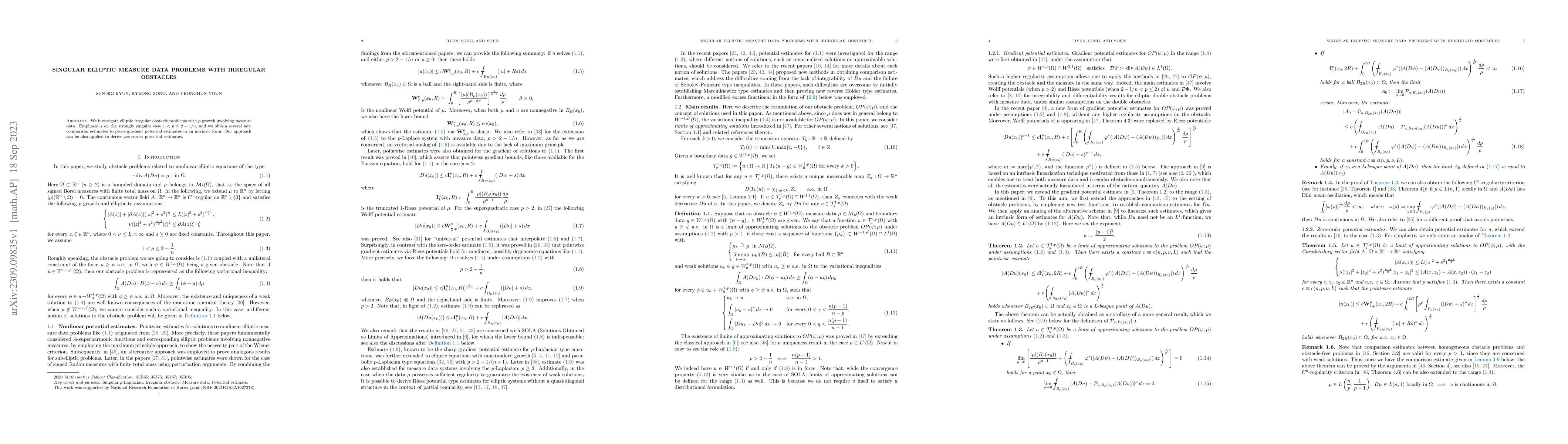 Thumbnail for Singular elliptic measure data problems with irregular obstacles